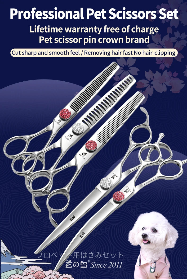Fenice 6.5/7.0 inch High-end JP440C Alloy Steel Diamond Screw Grooming for Dogs Scissors Shears Kit for Dog Groomers