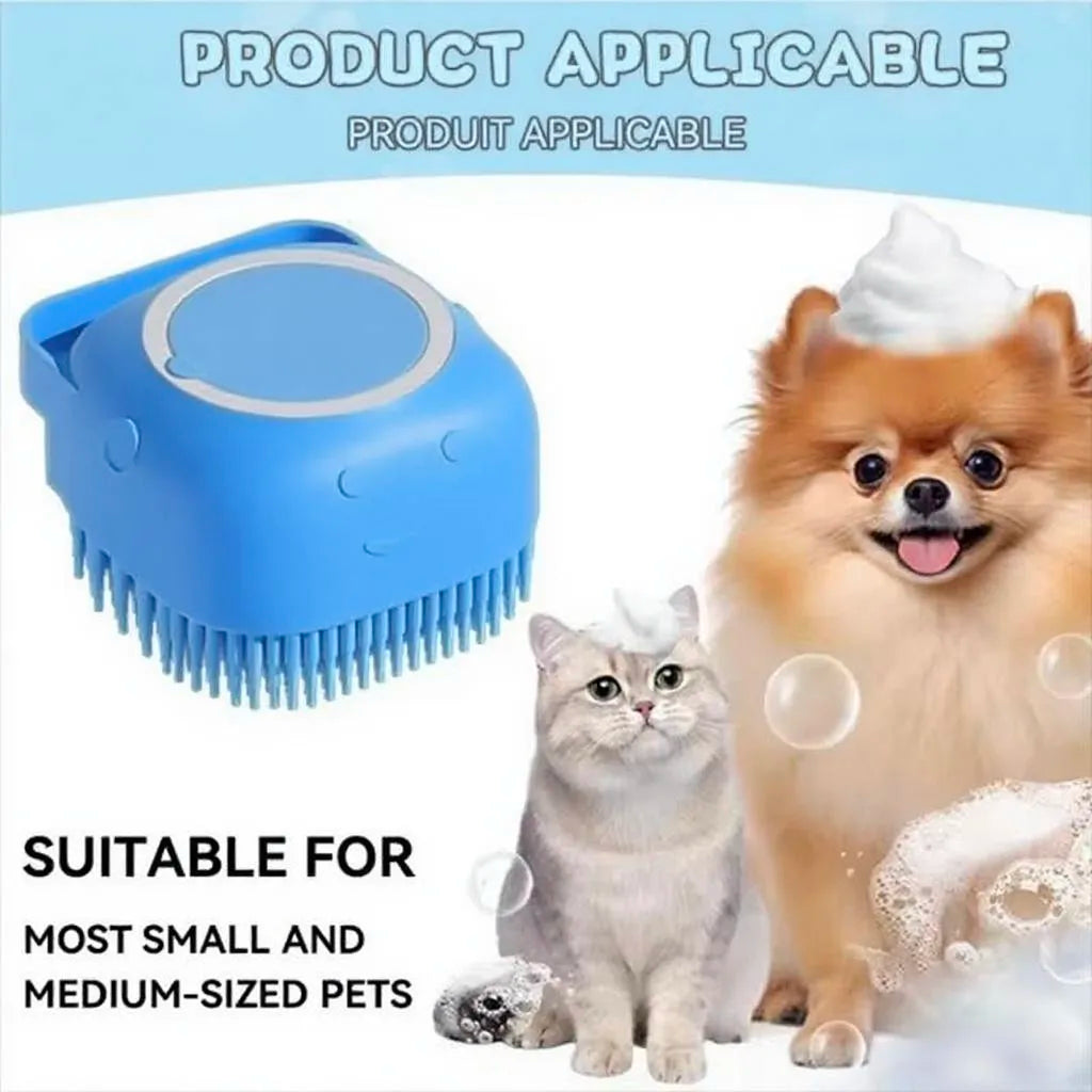 Silicone Soft Rubber Pet Massage Shower Brush with Builtin Shampoo Storage Self Cleaning Detangling for Dogs Cats Grooming Brush