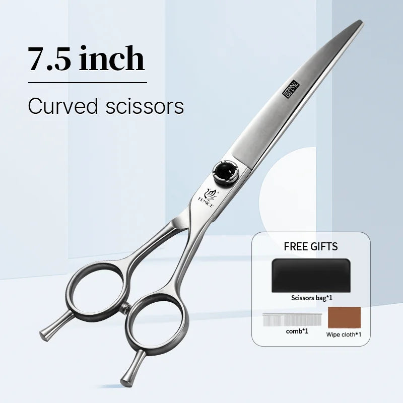 Fenice 6.5/7.0/7.5 Inch Pet Grooming Scissors Set Dog Hair Trimming Shears Cutting Thinning Curved Scissor Kit for Family Use