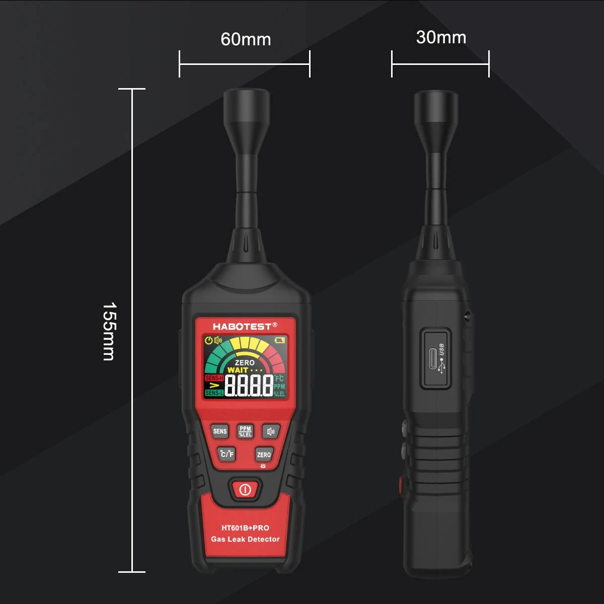 HABOTEST HT601B+PRO Gas Leak Detector 0-9999PPM Flexible probe Quick response Combustible Natural Methane Gas Detector