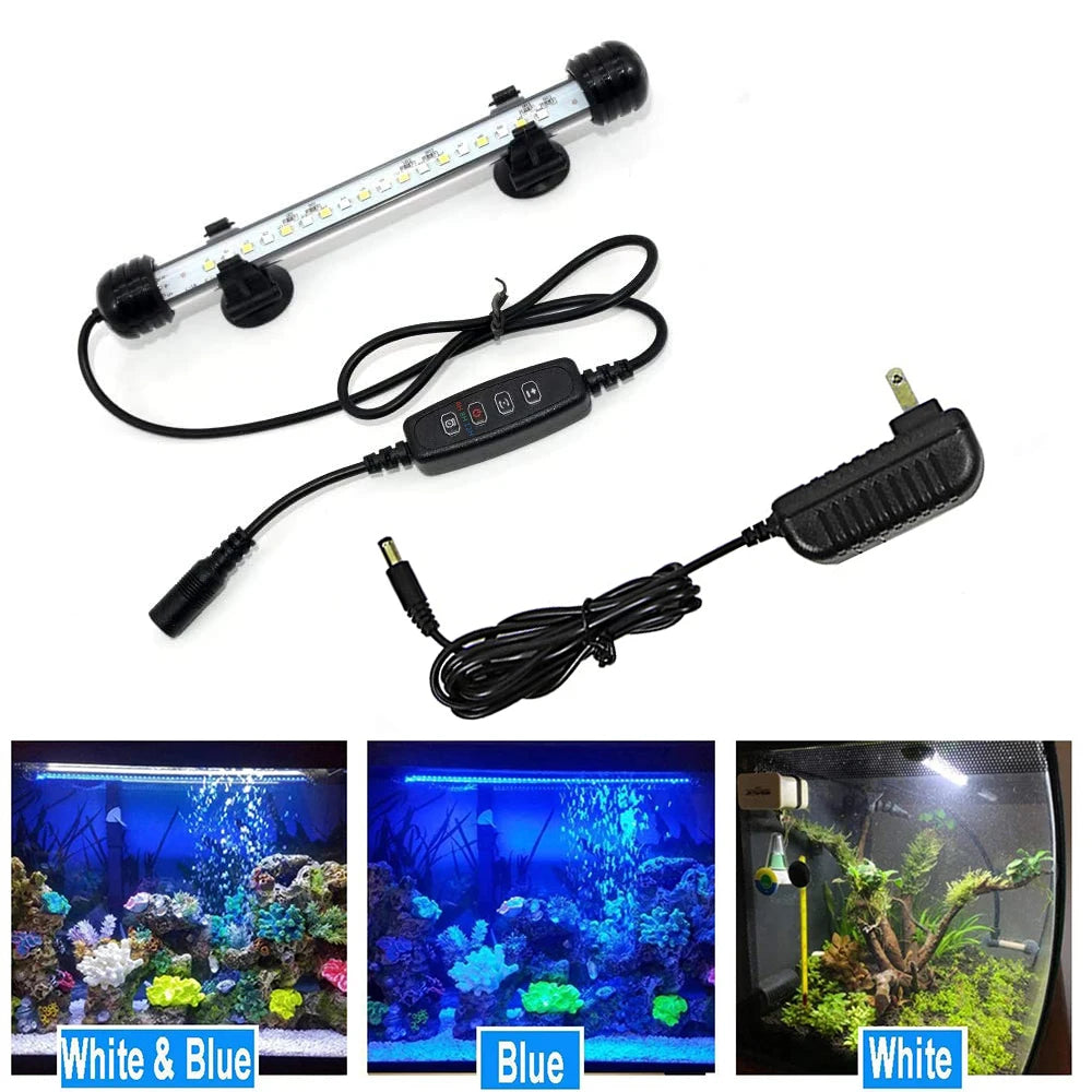 18-48CM LED Aquarium Lights Waterproof Fish Tank Light Dimmable Submersible Lamp with Timer Auto On/Off Underwater Decor 3 Modes