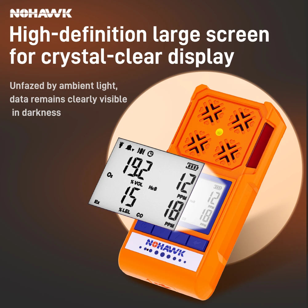 NOHAWK 4-in-1 Portable Gas Detector Combustible Natural Leak Alarm with Sound Screen Vibration for Home or Factory Safety