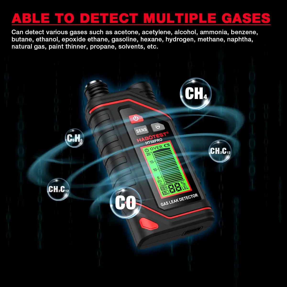 HABOTEST HT58PRO Gas Leak Detector Gas High precision gas sensor sensitive sensor portable combustible Gas Detector