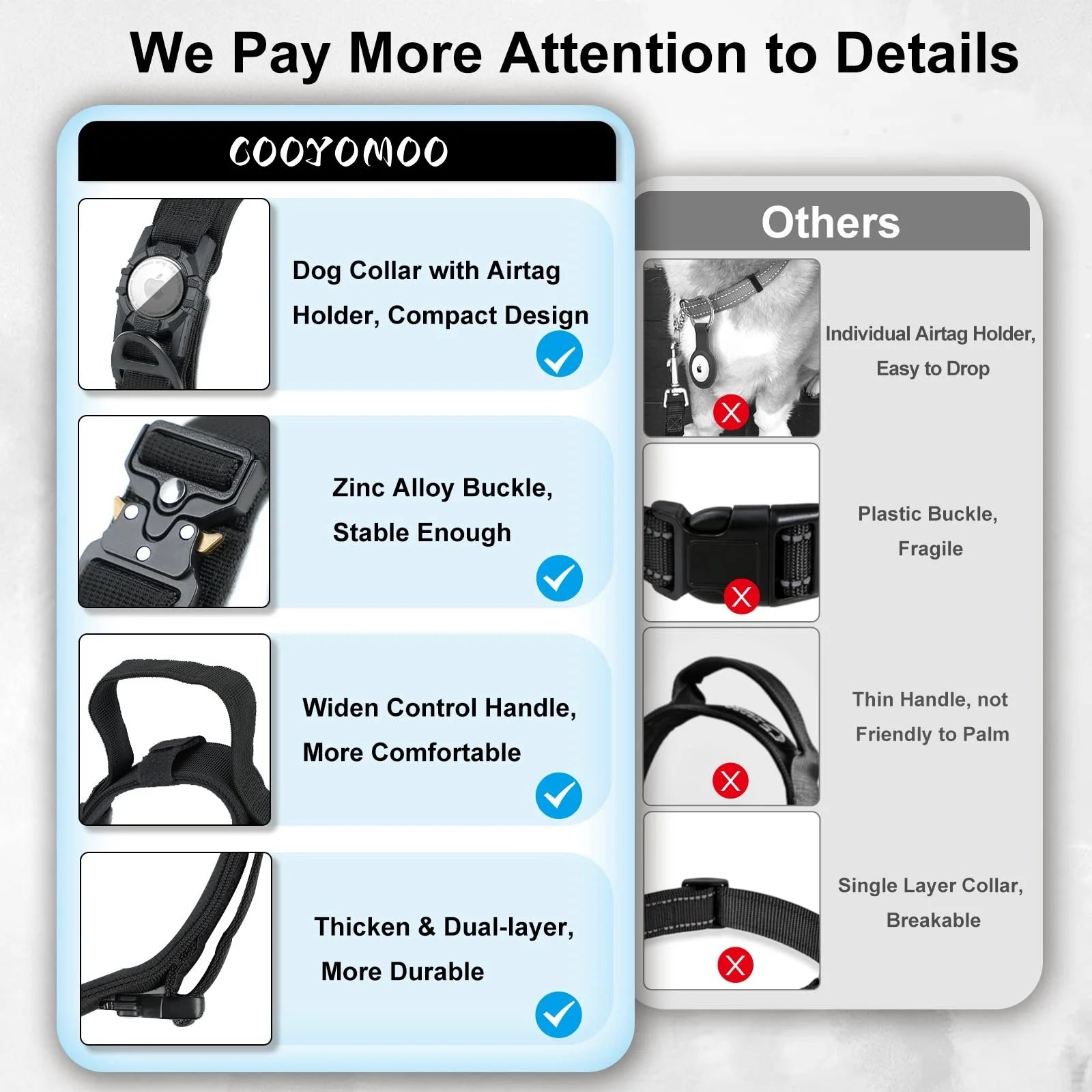 AirTag Tactical Dog Collar, with AirTag Holder and Handle Military Dog Metal Buckle Adjustable GPS Collar for Medium Large Dogs