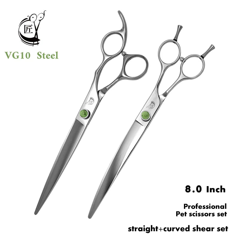 Crane 8 Inch Professional Pet Scissors Set Dog Grooming Scissor VG10 Steel Kit High-end Straight Curved Chunker Thinning Shears