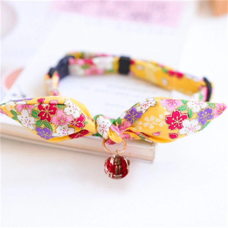 Cute Japanese Print Pet Dog Collars Bunny Ears Shaped Necklace for Cats Spring Decorate Puppy Supplies Neck Wear Cat Accessories