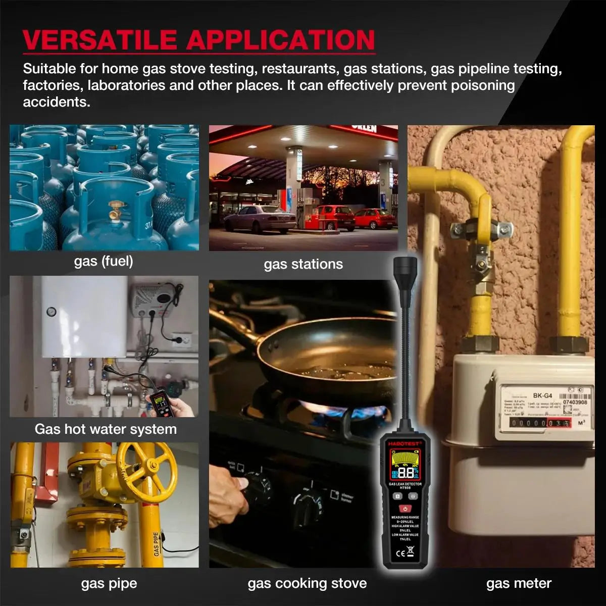 HABOTEST HT608 Natural Gas Leak Detector Sound & Screen Alarm Combustible Flammable Methane Gas Leak Detector Location Determine