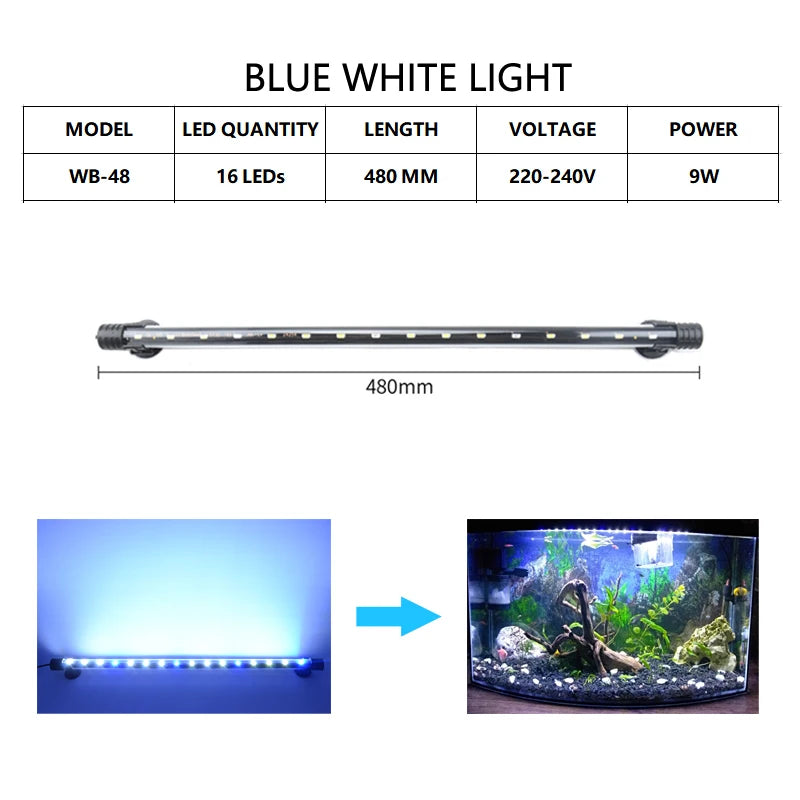Aquarium Light LED Waterproof Fish Tank Light Underwater Fish Lamp Aquariums Decor Lighting Plant Lamp 18-58CM 220-240V 5730chip