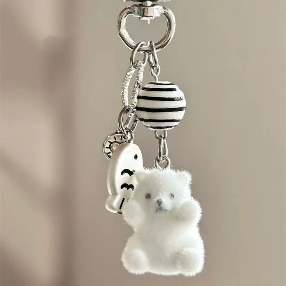 Flocking Cartoon Keychain Cute Seal Penguin Polar Bear Pendant Bag Decoration Keyring Car Key Holder Keychains Gift Fashionable