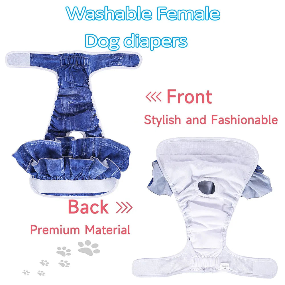Reusable Female Dog Diapers Washable Premium Doggie Diaper for Girls Dogs Highly Absorbent Dog Shorts for Pet Heat Incontinence