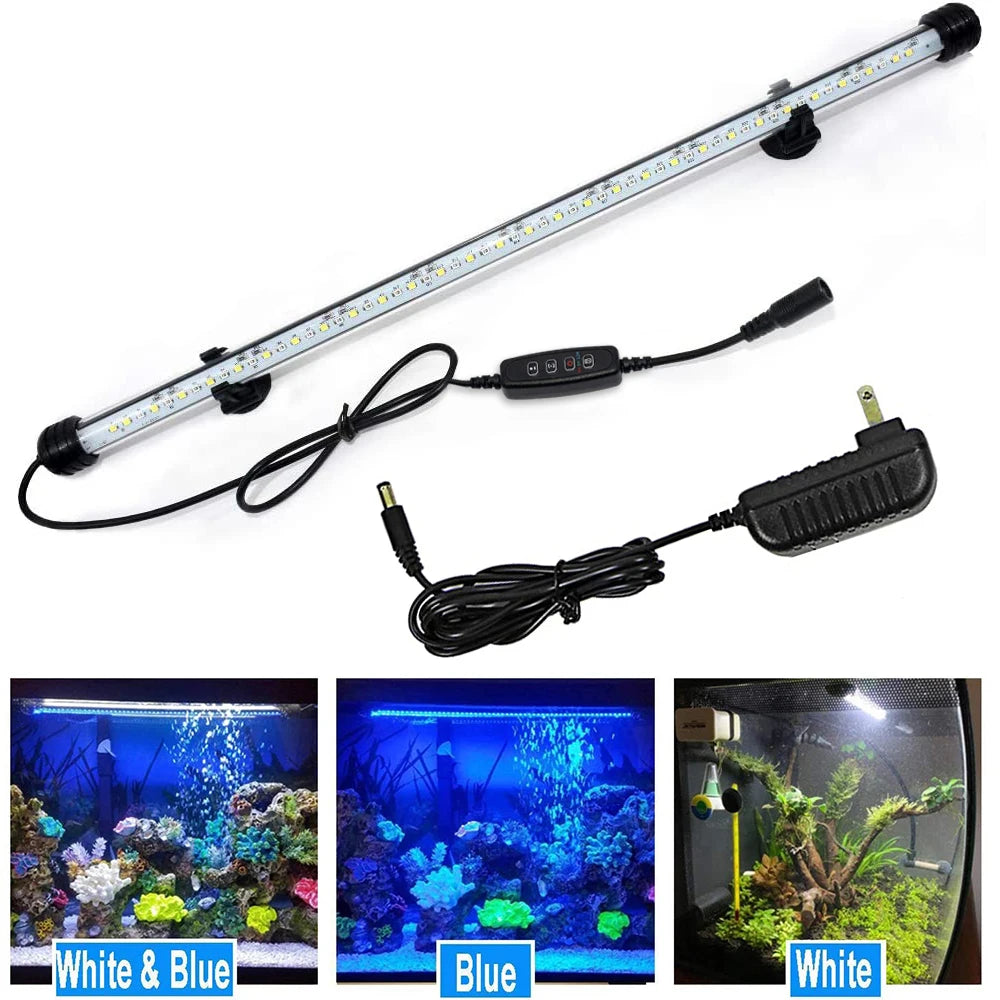 18-48CM LED Aquarium Lights Waterproof Fish Tank Light Dimmable Submersible Lamp with Timer Auto On/Off Underwater Decor 3 Modes