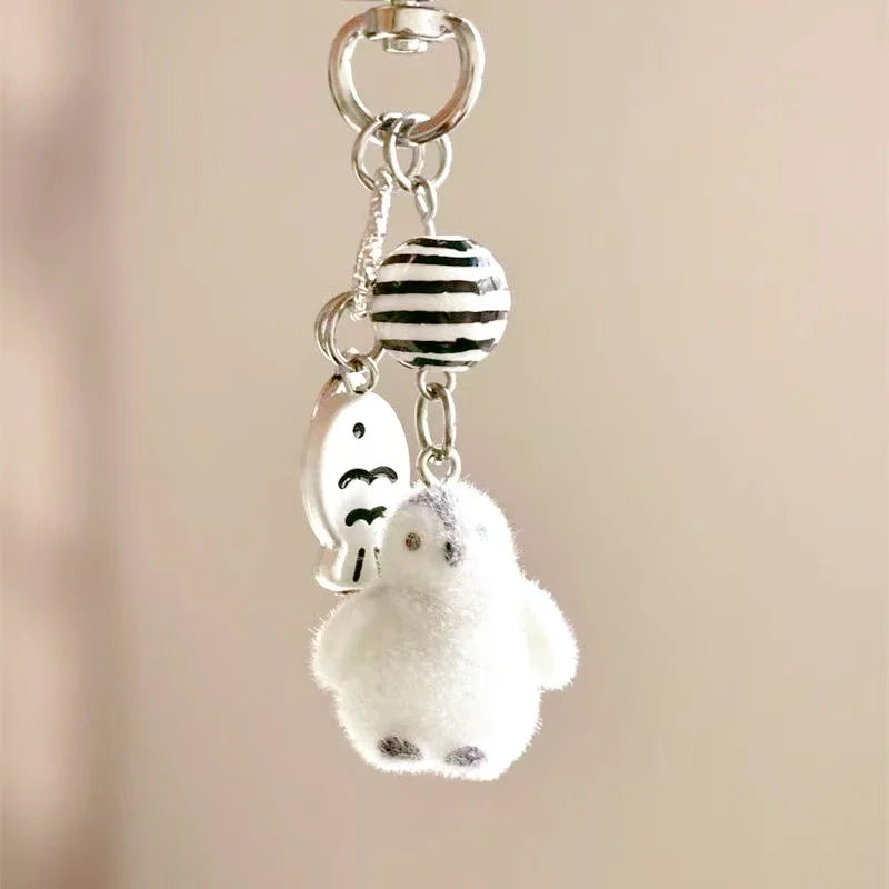 Flocking Cartoon Keychain Cute Seal Penguin Polar Bear Pendant Bag Decoration Keyring Car Key Holder Keychains Gift Fashionable