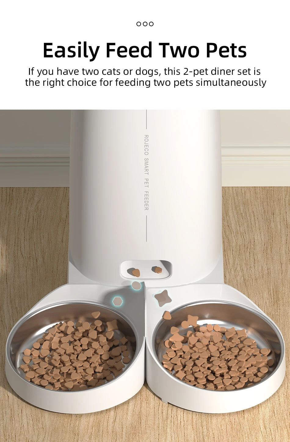 ROJECO Only Stainless Steel Single & Double Bowl Accessories For 4L Automatic Pet Feeder Cat Food Dispenser Without Pet Feeder