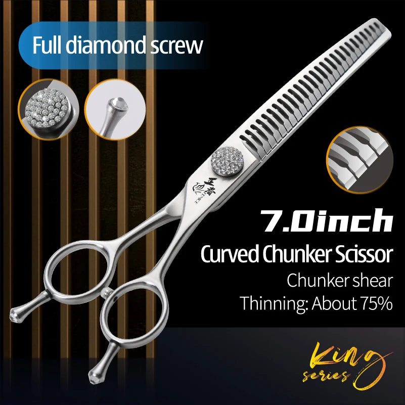 Fenice 7.0/7.5 inch Professional Dog Grooming Shears Curved Thinning Scissors for Dog Face Body Cutiing JP 440C High Quality