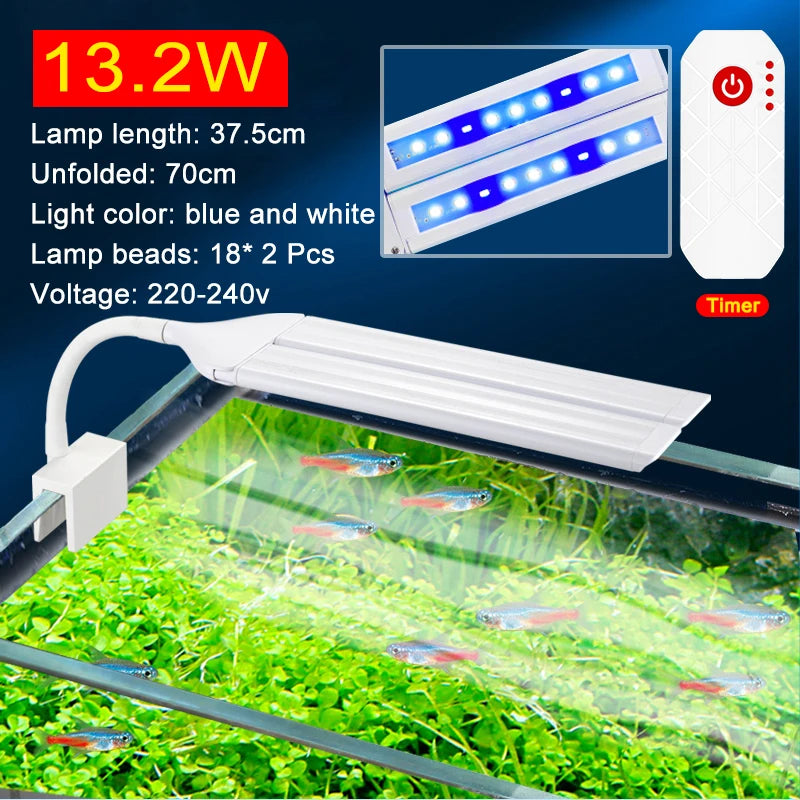Super Bright Clip Lamp LED Aquarium Light for Aquatic Plant Grow Fish Tank Full Spectrum Timing Lamp 220-240V 30~70CM 4W 8W 13W