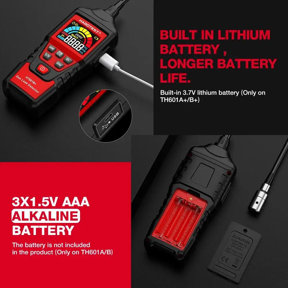 HABOTEST HT601A HT601B Gas Leak Detector 0-1000PPM Sound & Screen Alarm Combustible Flammable Natural Methane Gas Detector