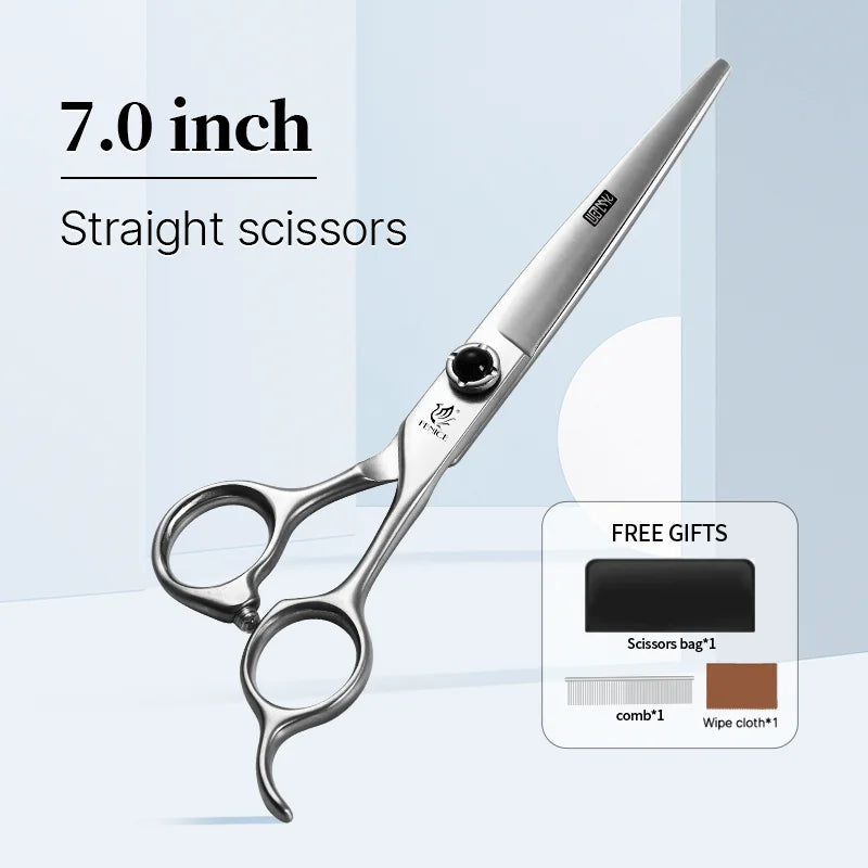 Fenice 6.5/7.0/7.5 Inch Pet Grooming Scissors Set Dog Hair Trimming Shears Cutting Thinning Curved Scissor Kit for Family Use