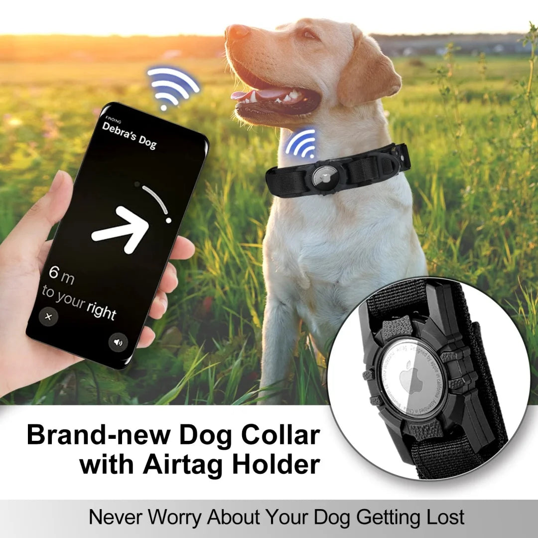 AirTag Tactical Dog Collar, with AirTag Holder and Handle Military Dog Metal Buckle Adjustable GPS Collar for Medium Large Dogs