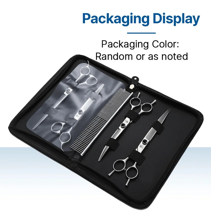 Fenice 6.5/7.0/7.5 Inch Pet Grooming Scissors Set Dog Hair Trimming Shears Cutting Thinning Curved Scissor Kit for Family Use