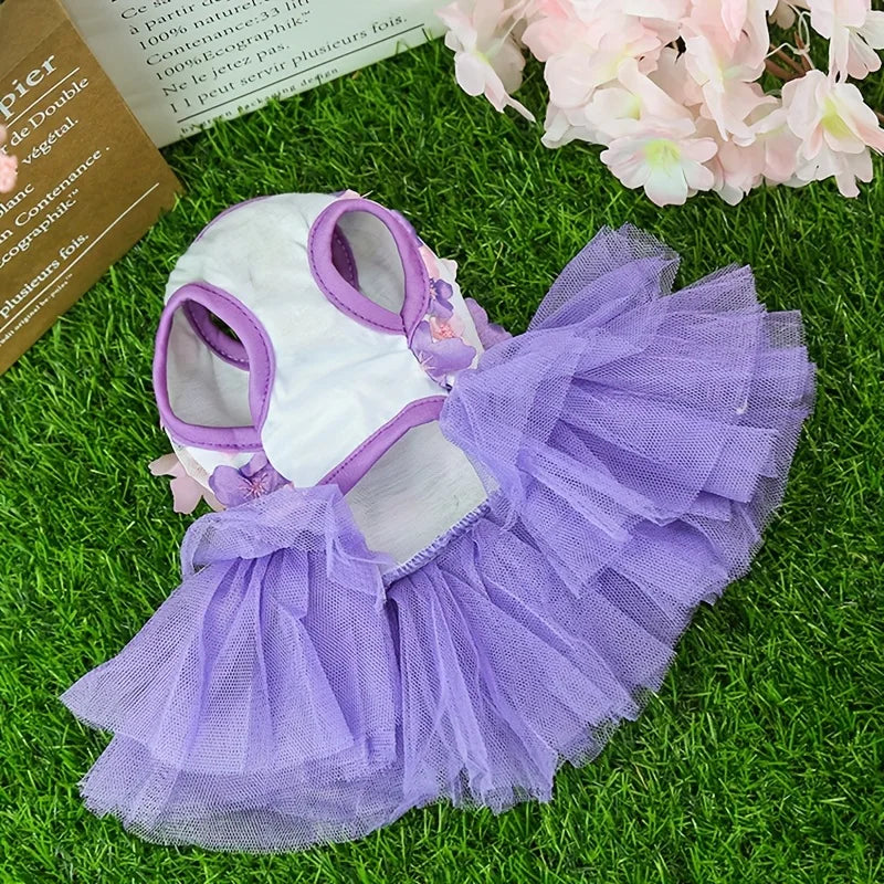 Floral Princess Dog Dress, Flower Puppy Apparel For Mini To Medium Dogs, Breathable And Soft, Perfect For Outings