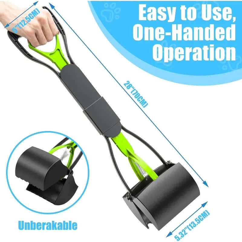 Jaw Clamp Dog Poop Scooper Heavy Duty Long Handle Pet Waste Grabber for Dogs Cats Puppies Foldable Rust Proof Cleaning Tool