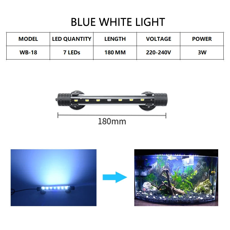 Aquarium Light LED Waterproof Fish Tank Light Underwater Fish Lamp Aquariums Decor Lighting Plant Lamp 18-58CM 220-240V 5730chip