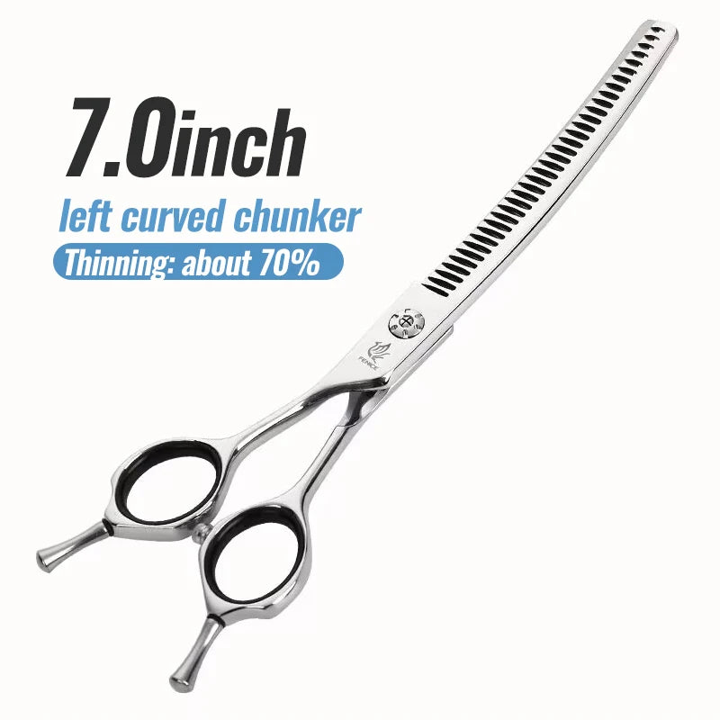 Fenice 7.0/7.5 inch Professional Dog Grooming Shears Curved Thinning Scissors for Dog Face Body Cutiing JP 440C High Quality