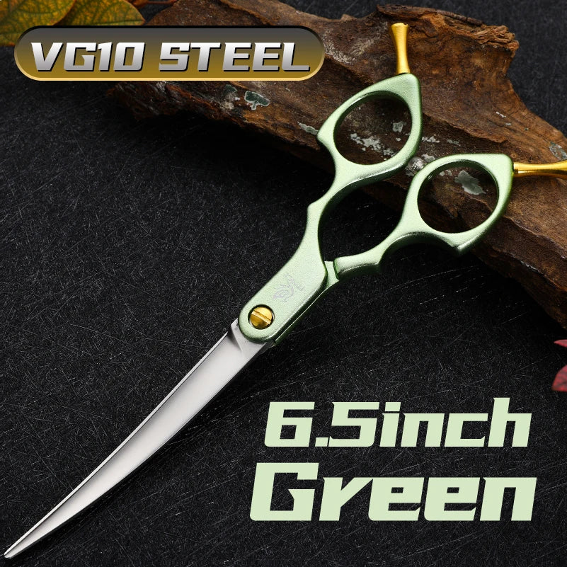 Fenice Professional JP440C&VG10 Colorful 6.0 6.5 Inch Curved Grooming Scissors Pet Scissor for Dogs Cats