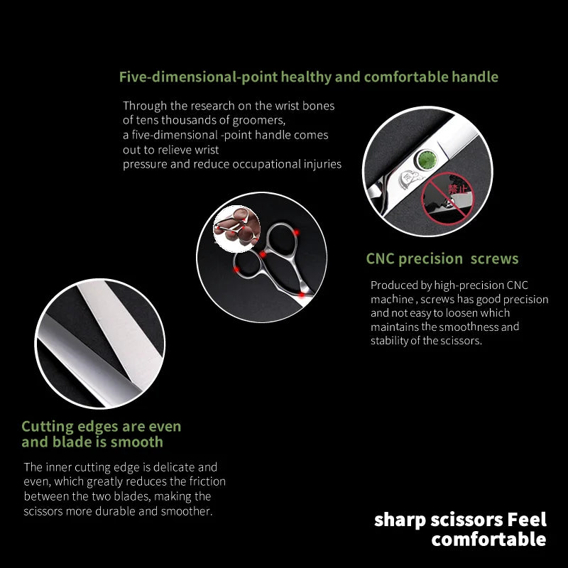 Crane 8 Inch Professional Pet Scissors Set Dog Grooming Scissor VG10 Steel Kit High-end Straight Curved Chunker Thinning Shears