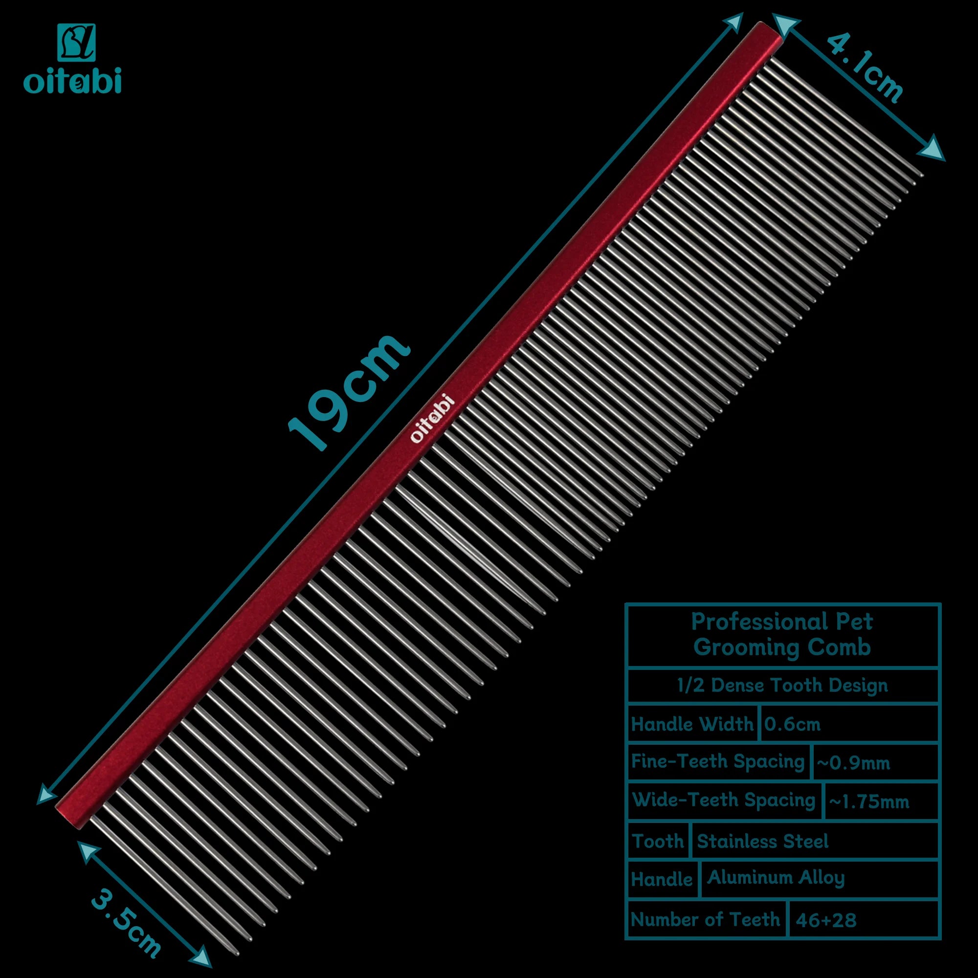 Oitabi Pet Comb Stainless Steel Long Teeth Comb for Dogs & Cats Pet Hair Comb for Home Grooming Kit Removes Knots Mats & Tangles