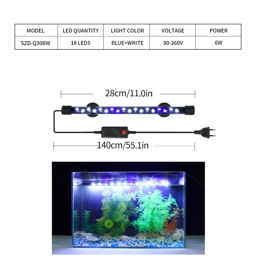 90-260V Aquarium Light LED Waterproof Fish Tank Clip Light Underwater Decor Lighting Submersible Lamp Plant Grow Lamp 18-58 CM